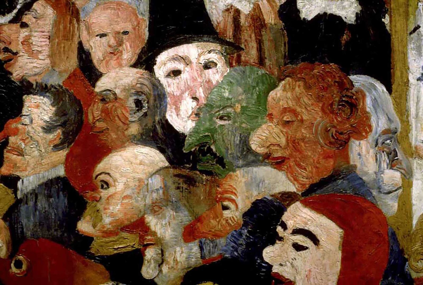 James ENSOR (1860 - 1949); Christ’s Entry Into Brussels in 1889. Detail: Crowd with masks.; 1888; Painting; Oil on Canvas; Los Angeles. J. Paul Getty Trust Museum. ; Oostende. West-Vlaanderen. Belgium.